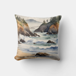 Oregon Coast Watercolor Beach Szene Kissen