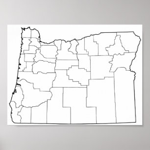 Oregon Counties Blank Outline Map Poster