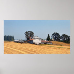 Oregon Farm und geerntetes Weizenfeld Poster