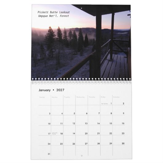 Oregon-Feuer-Ausblicke Kalender (Jan 2027)