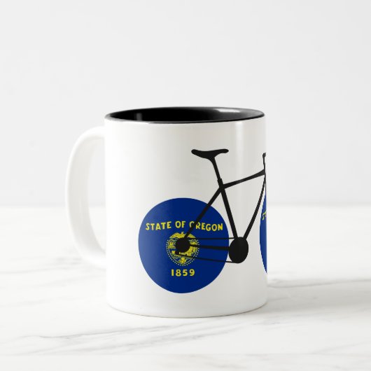 Oregon Flag Cycling Zweifarbige Tasse (Vorderseite Links)