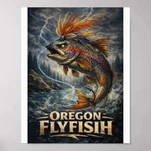 Oregon Flyfish Monster-Forelle Fly-Fischfangplakat Poster