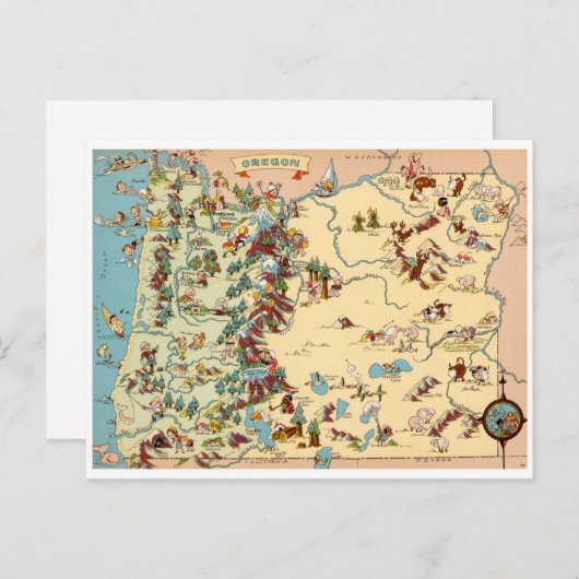Oregon Funny Vintag Map Postkarte (Vorne/Hinten)