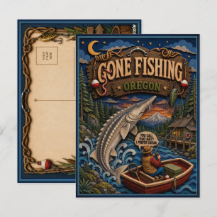 Oregon Gone Fishing Weißer Stör Postkarte