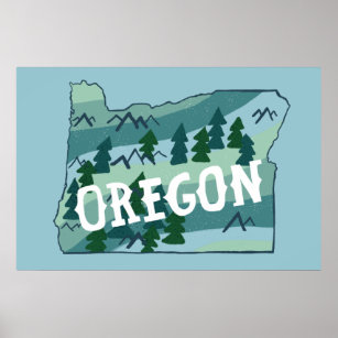 Oregon Illustriert Map Poster