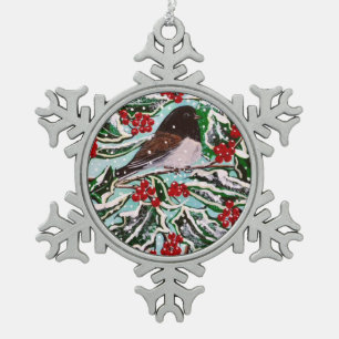 Oregon Junco in Holly Ornament