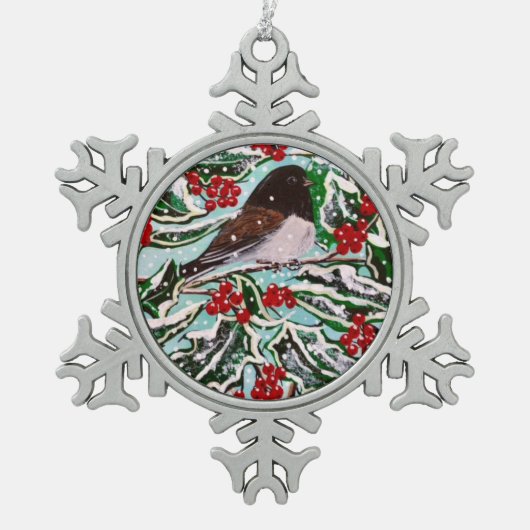 Oregon Junco in Holly Ornament (Vorderseite)