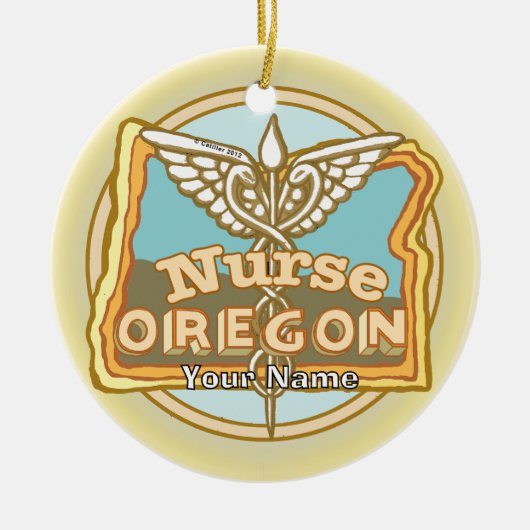 Oregon Krankenschwester Caduceus Keramik Ornament (Vorne)