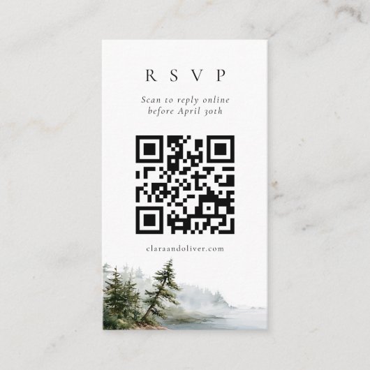Oregon-Küsten-Kiefern-Landschaft-Hochzeits-QR-Code Begleitkarte (Vorderseite)