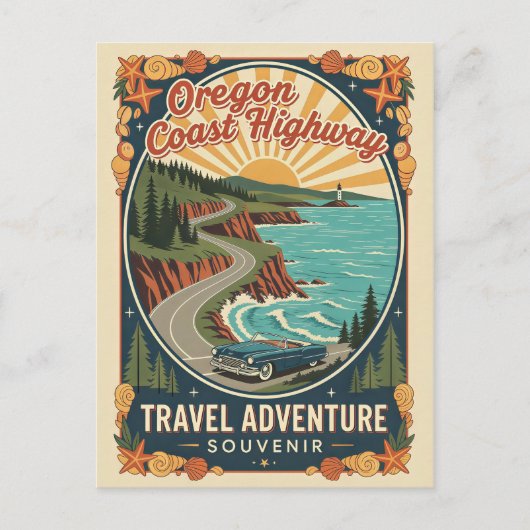 Oregon-Küstenstraße Retro-Reise Postkarte (Vorderseite)