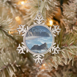 Oregon Landschaftlich Coastline Schneeflocken Zinn-Ornament