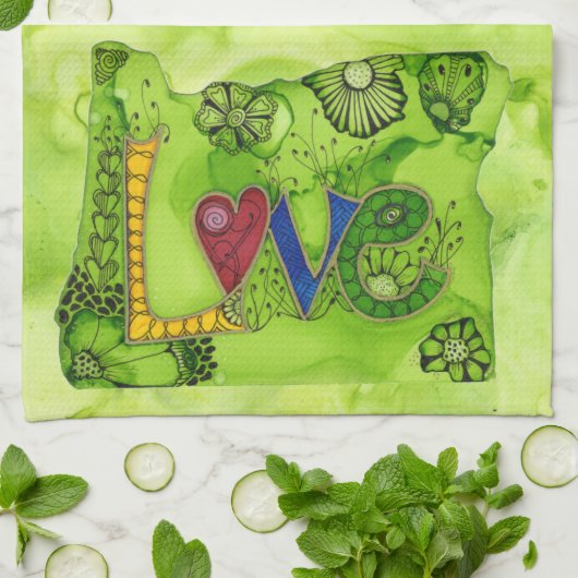 Oregon Liebe über Herd Küche Handtuch (Gefaltet)