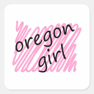 Oregon-Mädchen mit gekritzelter Oregon-Karte Quadratischer Aufkleber