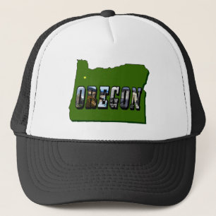 Oregon Map Kontur und Bildtext Truckerkappe