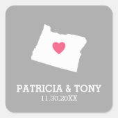 Oregon Map Zuhause Staat Liebe mit optionalem Herz Quadratischer Aufkleber (Vorderseite)