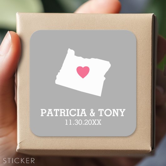 Oregon Map Zuhause Staat Liebe mit optionalem Herz Quadratischer Aufkleber