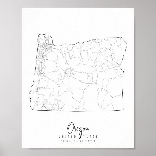 Oregon Minimal Street Map Poster (Vorne)