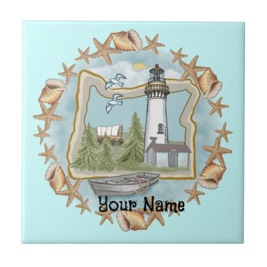 Oregon Muscheln Lighthouse Tile Fliese (Vorderseite)