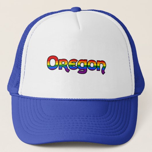 Oregon Rainbow Text Hat Truckerkappe (Vorderseite)