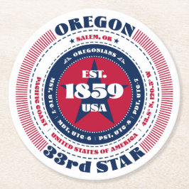 Oregon Red White Blue Typografie Runder Pappuntersetzer