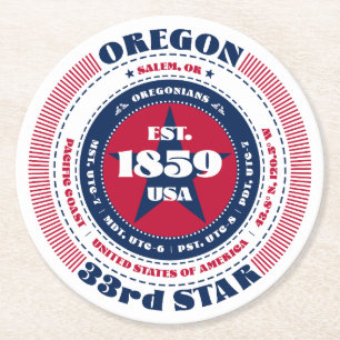 Oregon Red White Blue Typografie Runder Pappuntersetzer