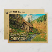 Oregon Save the Date Rustikale Hüttenmeilenholz Ankündigungspostkarte (Vorne/Hinten)
