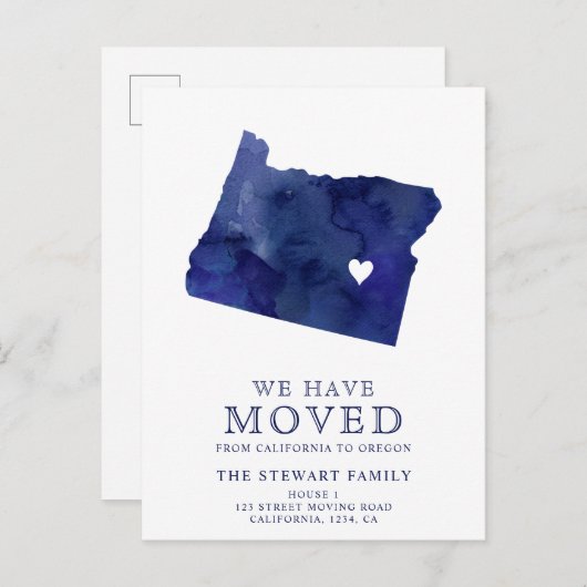 Oregon Staat Karte marineblau Aquarellfarben Zuhau (Vorne/Hinten)