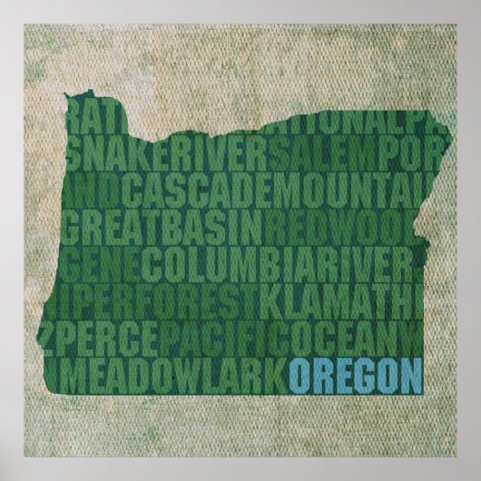 Oregon Staat Kontur Word Karte für Leinwand Poster (Vorne)