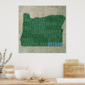 Oregon Staat Kontur Word Karte für Leinwand Poster (Küche)