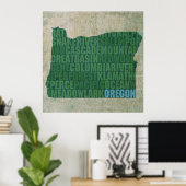 Oregon Staat Kontur Word Karte für Leinwand Poster (Heimbüro)