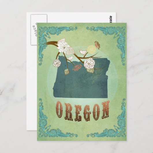 Oregon Staat Map - Green Postkarte (Vorne/Hinten)