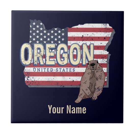 Oregon Staat United Staaten Retro Map USA Souvenir Fliese (Vorderseite)