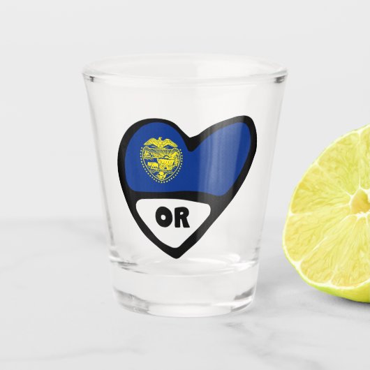 Oregon Staatsflagge im Herzen oder Schießglas Schnapsglas (Vorderseite)