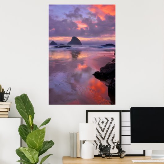 Oregon Strand und Seestacks, Sonnenuntergang Poster (Heimbüro)