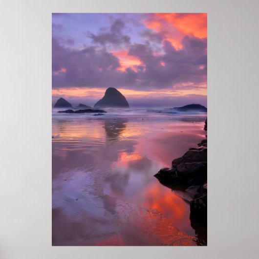 Oregon Strand und Seestacks, Sonnenuntergang Poster (Vorne)