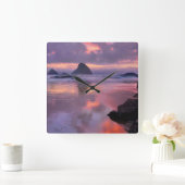Oregon Strand und Seestacks, Sonnenuntergang Quadratische Wanduhr (Zuhause)