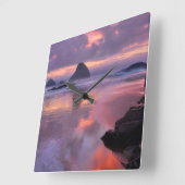 Oregon Strand und Seestacks, Sonnenuntergang Quadratische Wanduhr (Winkel)