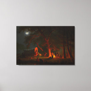 Oregon Trail Conestoga-Wagen Mondlicht-Lagerfeuer Leinwanddruck