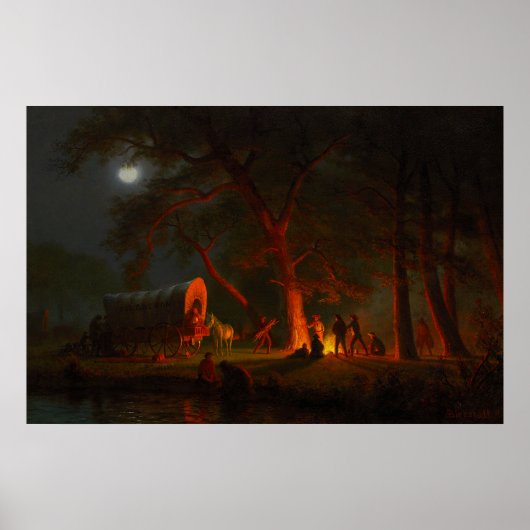 Oregon Trail Conestoga Wagon Moonlight Campingplat Poster (Vorne)