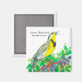 Oregon Traube Meadowlark Botanische Wasserfarbe Magnet (Vorderseite/Rückseite)