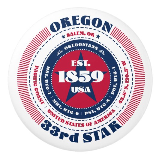 Oregon US Staat Red White Blue Typografy Keramikknauf (Vorderseite)