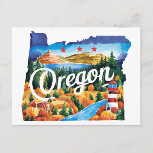 Oregon USA Bundesstaat Vintage Wasserfarben Kunstw Postkarte