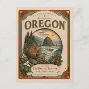 Oregon Vintage Paper Cut American Arcana Postkarte