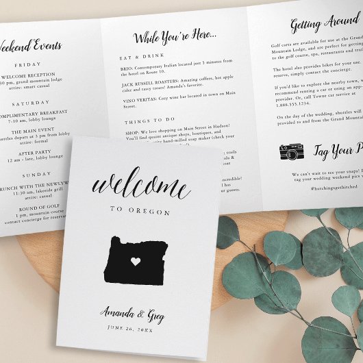 Oregon Wedding Welcome Letter & Itinerary Dreifach-gefaltete Programmkarte
