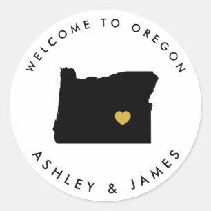 Oregon Wedding Welcome Sticker Tag, Black & Gold