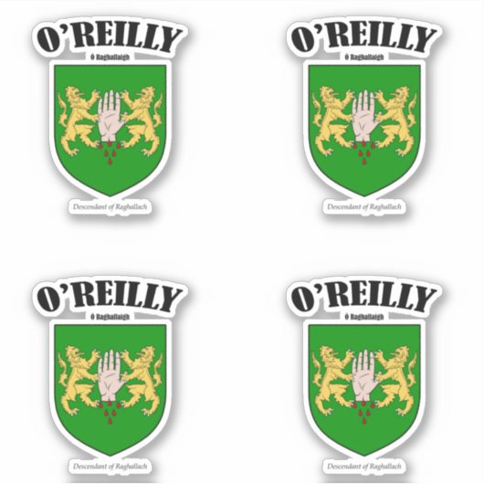 O'Reilly Wappen Irish Translation & Meaning (x4) Aufkleber (Vorderseite)