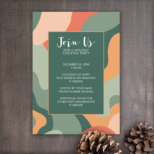 Organic Line Abstract Art - Jade Coral Holiday Einladung