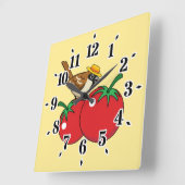 Organic Lover Sparrow Eating Red Tomato Quadratische Wanduhr (Winkel)