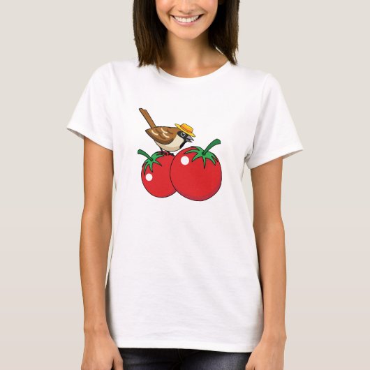 Organic Lover Sparrow Eating Red Tomato T-Shirt (Vorderseite)