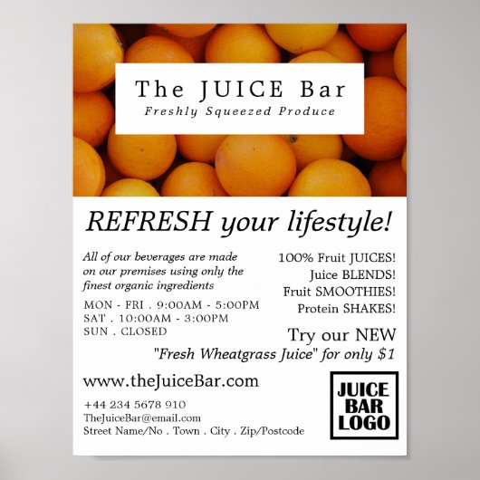 Organic Orangen, Juice Bar Advertising Poster (Vorne)